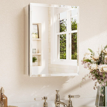 14 x 18 Medicine Cabinet with Tempered Beveled Mirror Silver Aluminum Cabinet DTC Hinges, 2 Stepless Adjustable