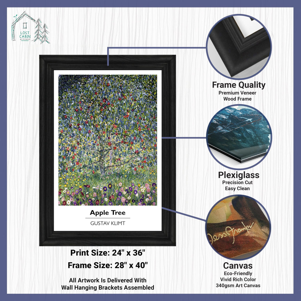 Cabin Apple Tree by Gustav Klimt | Canvas in Black Flat Frame | Fine Artwork Painting Reproduction | Framed Wall Art