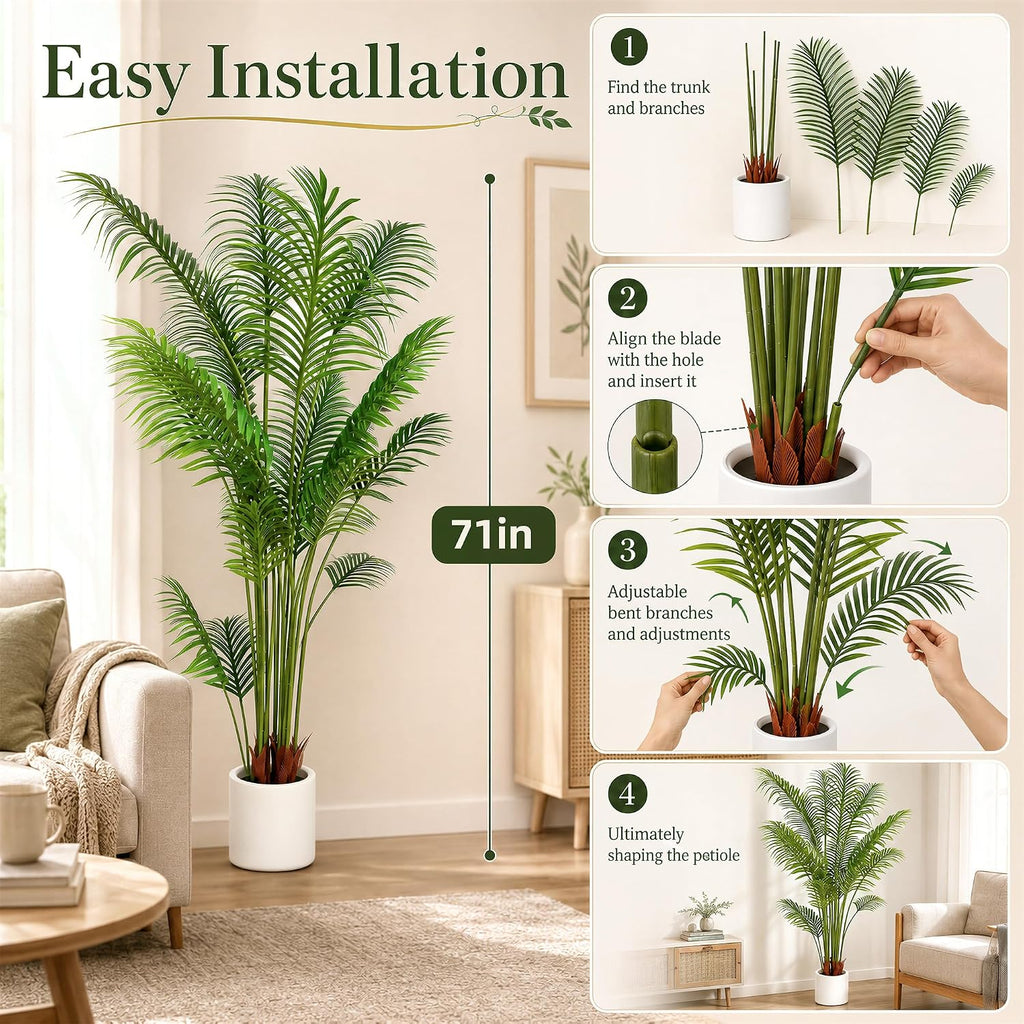 Artificial Palm Tree 6 ft Tall Fake Floor Plant Tropical Trees, 2 Pack - Set of 2