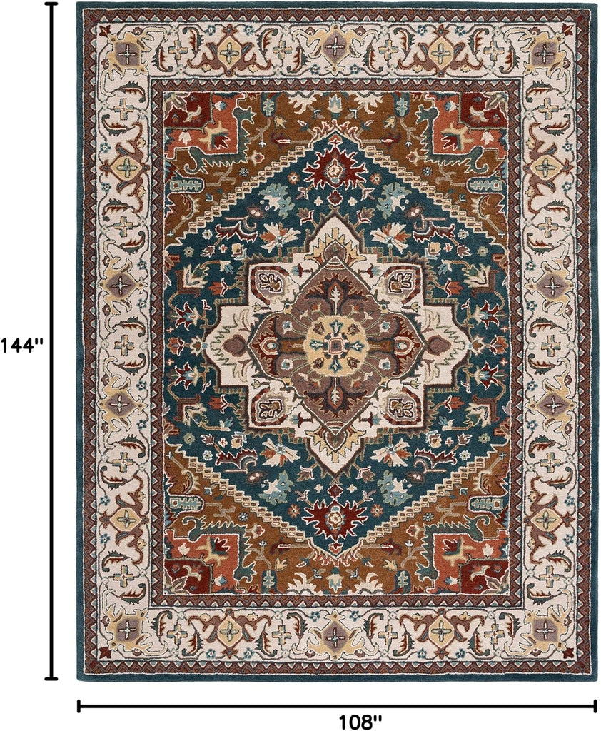 Area Rug 9x12 - Heritage - Large - Dark Green & Brown, Handmade Wool, Traditional Oriental Medallion Design