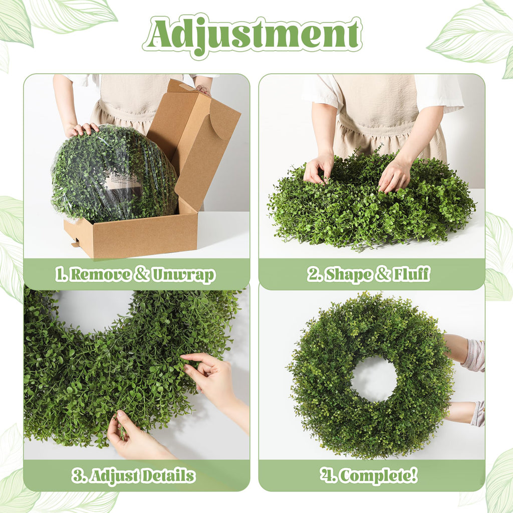 26'' Artificial Boxwood Wreath for Front Door, Small Leaves Wreath, Green