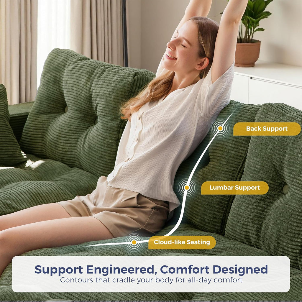 96" L Shaped Modular Sectional Sofa with Ottoman, Cloud Boneless Couch with Layered Cushion, Upholstered Sofa in a