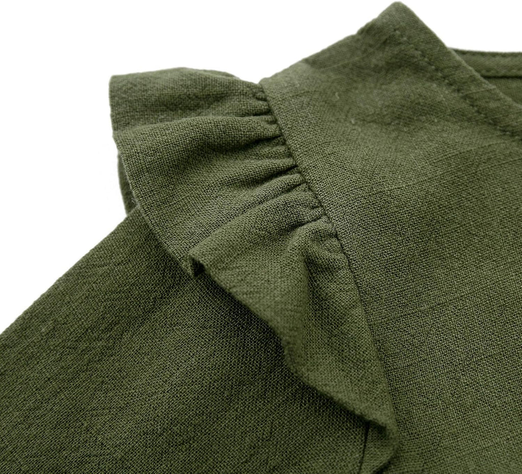 Baby Girl Romper, Cotton Linen Long Sleeve Solid Color, 0