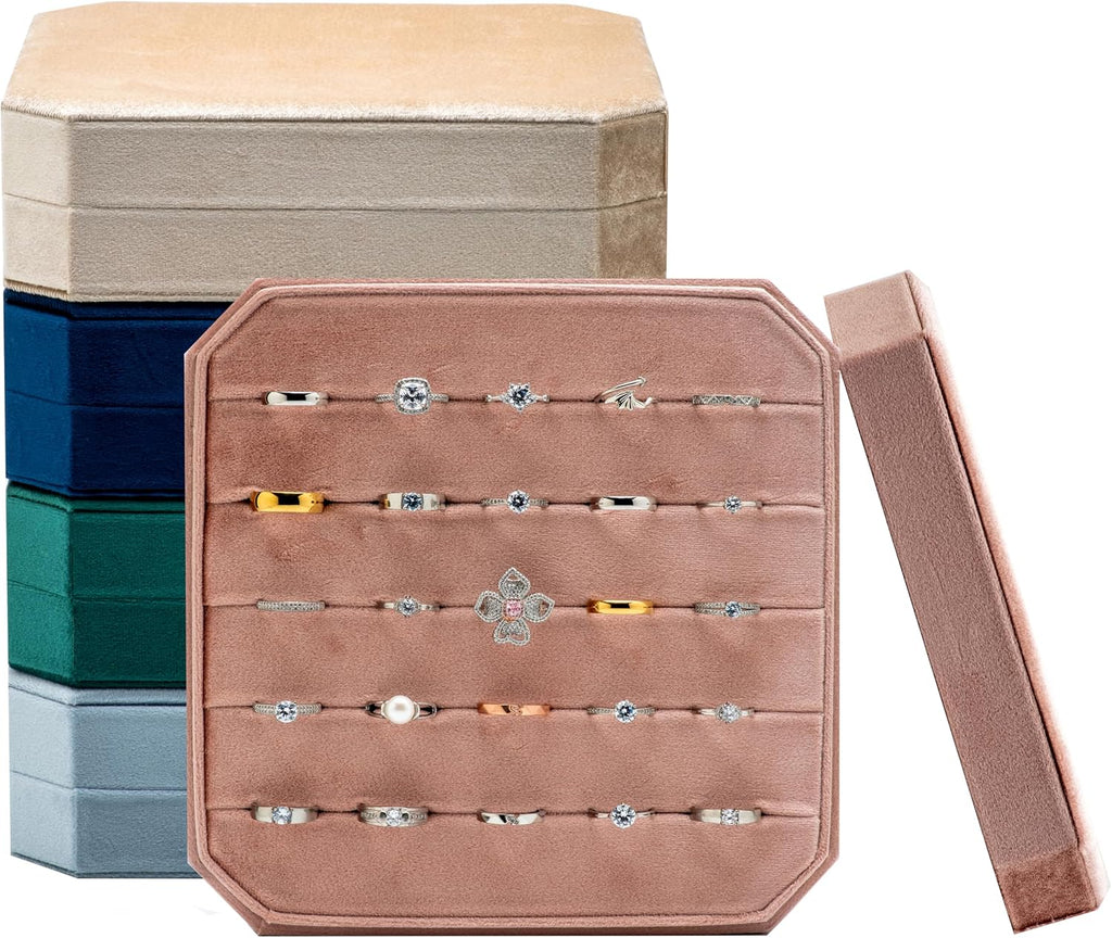 Multiple Velvet Ring Storage Organizer Display Tray Jewelry Box