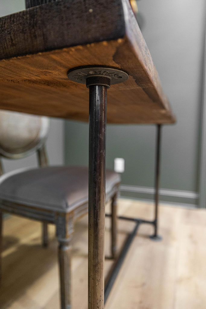 Industrial Pipe Desk Live Edge Top Vintage Table (Honey Pine) - Rustic Live Edge Slab Desk with Steampunk Pipe Legs