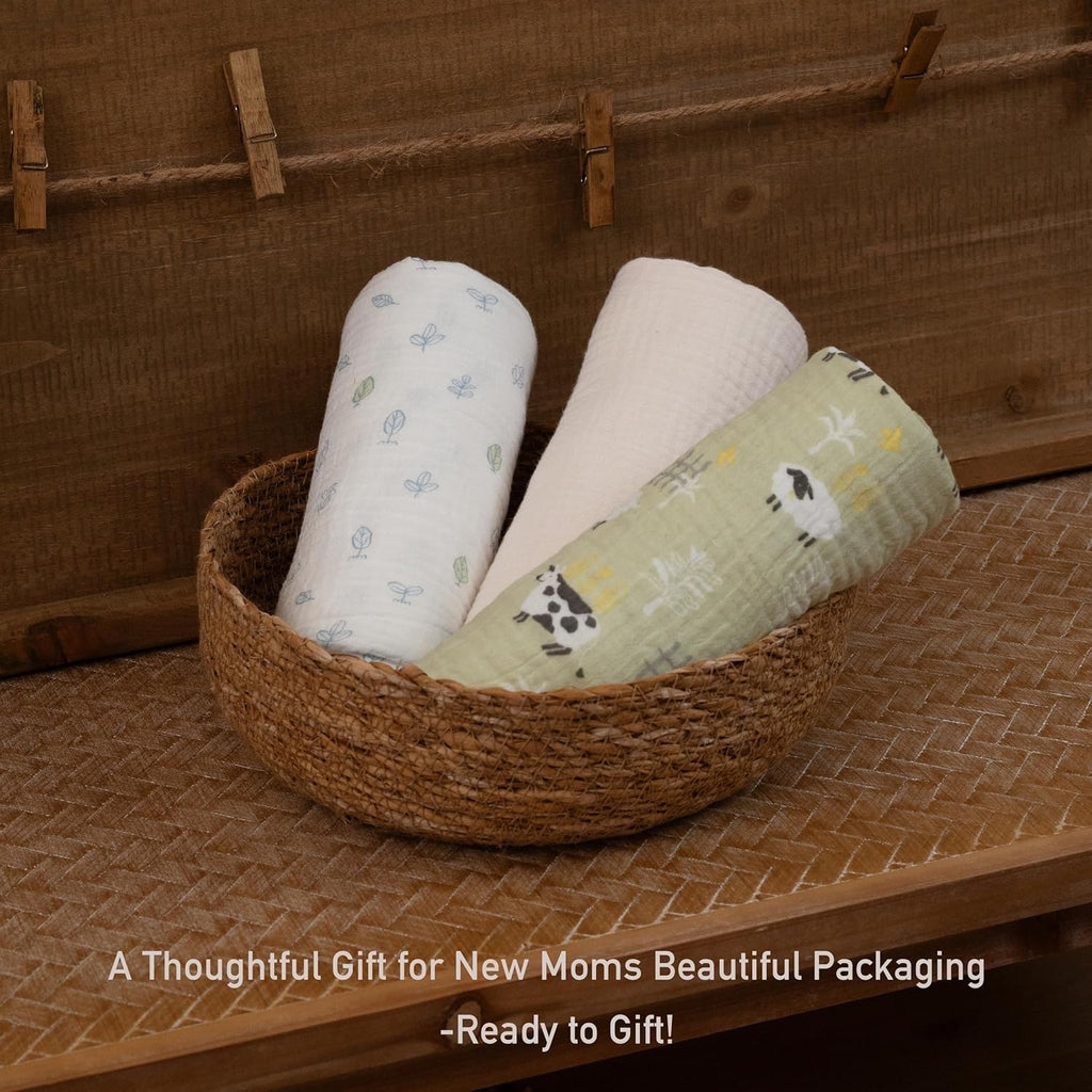 Muslin Swaddle Blankets, 3 Pack Breathable Soft Receiving Blanket, Large 38 x 40 inches Swaddle Wrap