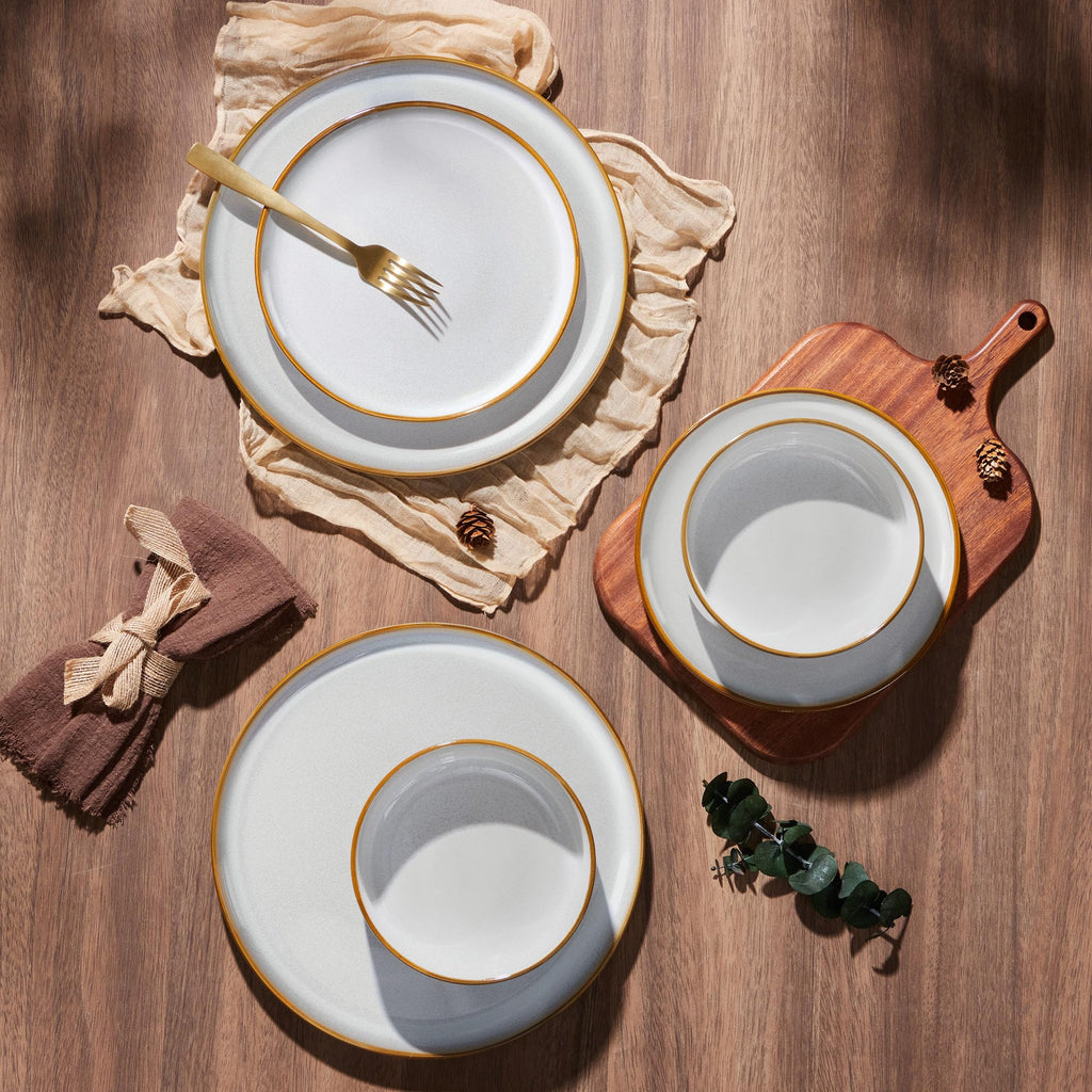Dinnerware Sets for 6, 18-Piece Stoneware Plates and Bowls Set, Reactive Glaze Dinning Ware Dishes Set, Microwave &