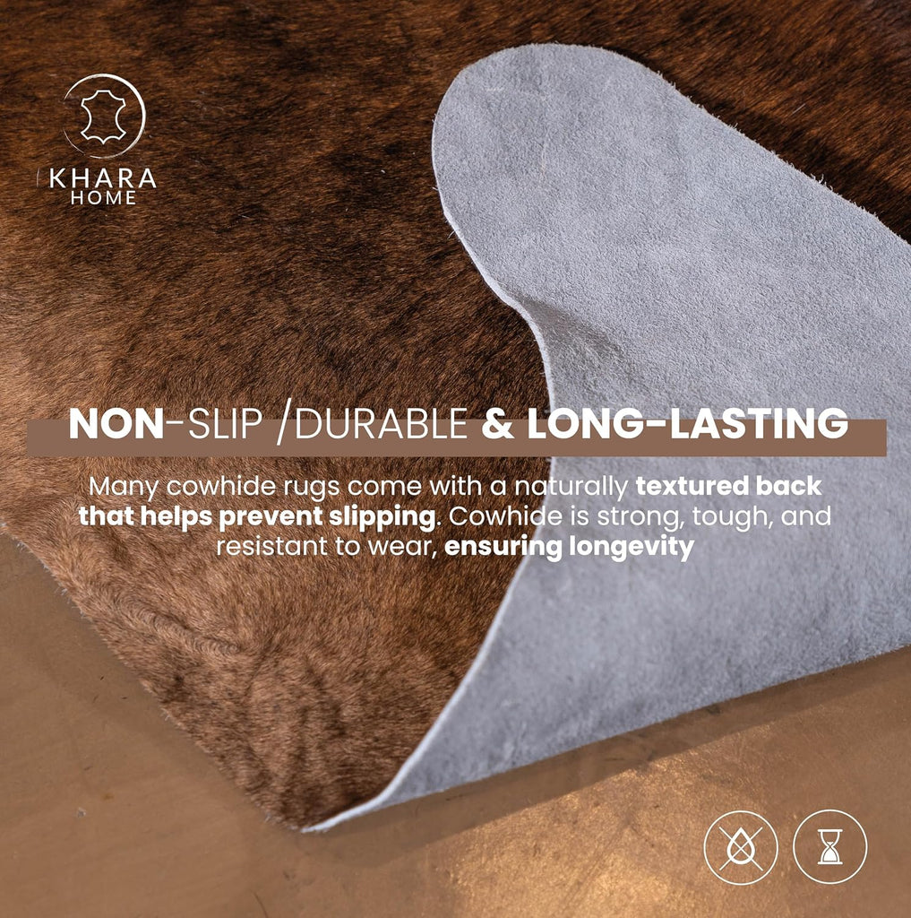 Premium 100% Genuine Cowhide Rug (5-7 Ft) Hand-Picked Light Brindle Leather Area Rug, Cozy, Unique, and Durable