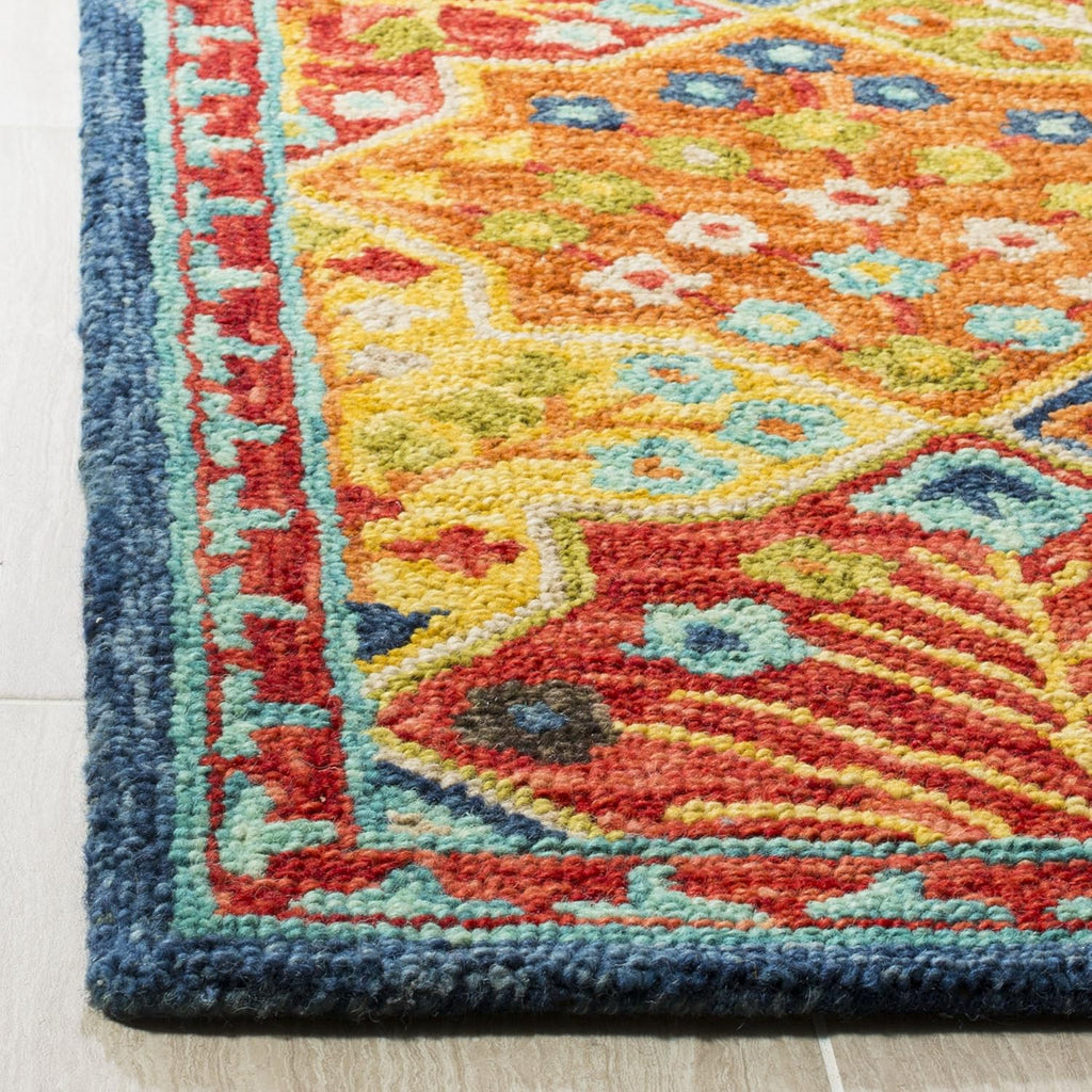 Aspen Area Rug - 10' x 14', Blue & Orange, Handmade Boho Wool