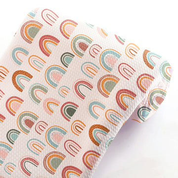 Rustic Sage Multi-Colored Rainbows Printed Liverpool Bullet Fabric Textured Knit Jersey 4 Way Stretch - 1 Yard