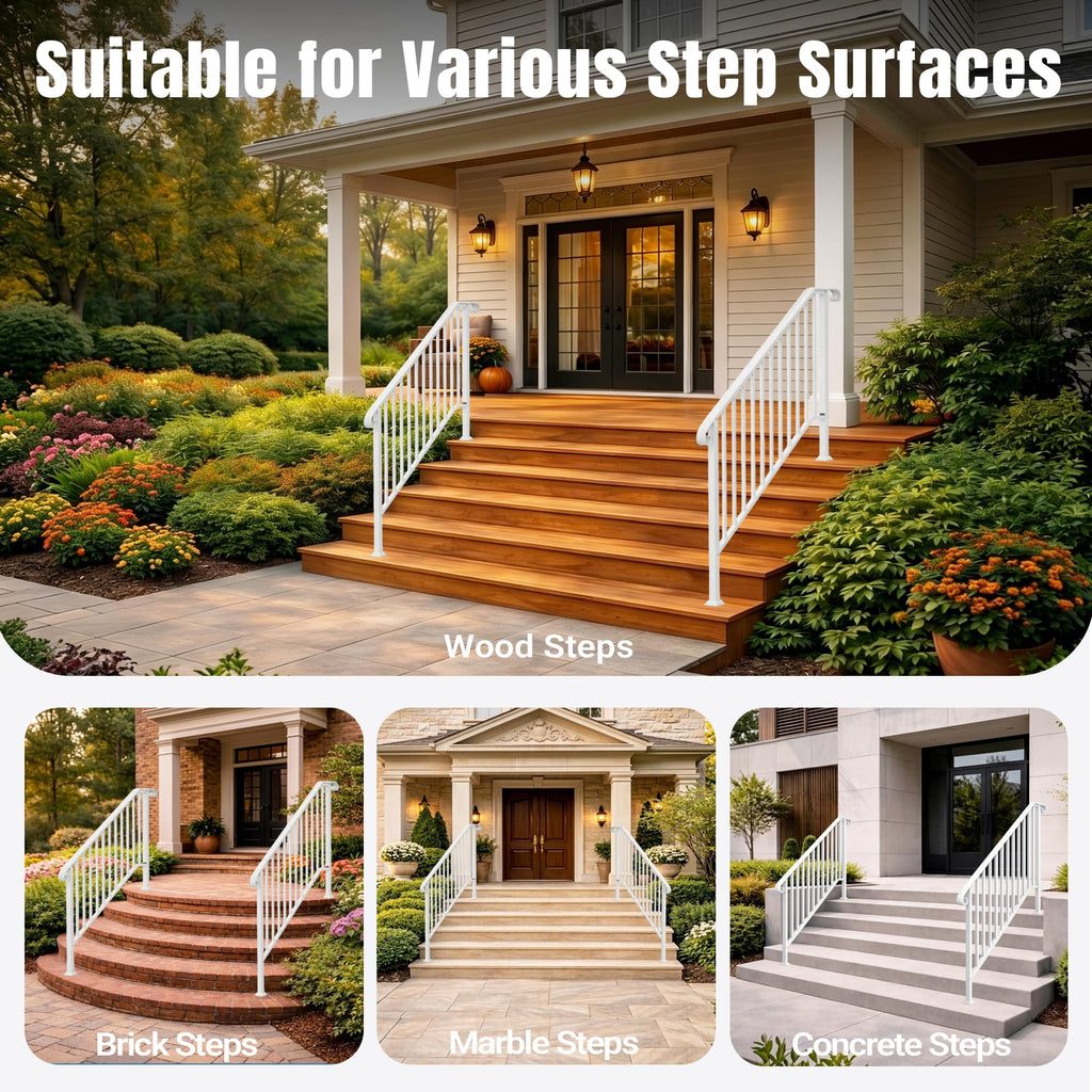 2 Pack 5 Step Handrails for Outdoor Steps, Wrought Iron Stair Railing Fits 4 or 5 Steps, Metal Hand Rail with