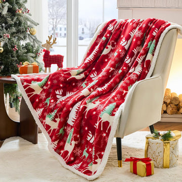 Christmas Throw Blanket, Christmas Decorations Gifts for Women, Sherpa Flannel Fleece Winter Holiday Blanket, Fluffy