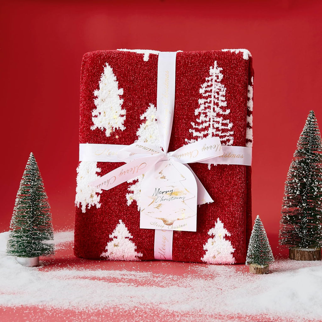 Christmas Throw Blanket Christmas Tree Reversible Super Soft Knitted Couch Bed Sofa Microfiber Chenille Luxurious