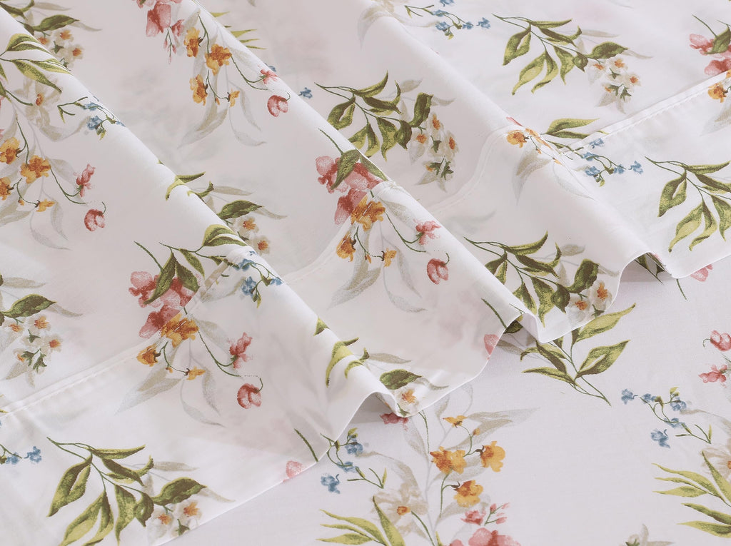 100% Cotton Split King Sheets, Percale Sheet Set, Floral Bliss