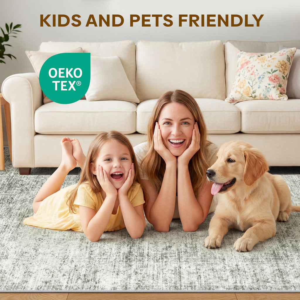 Retro Vintage Area Rug, Non-Slip Carpet, Gray