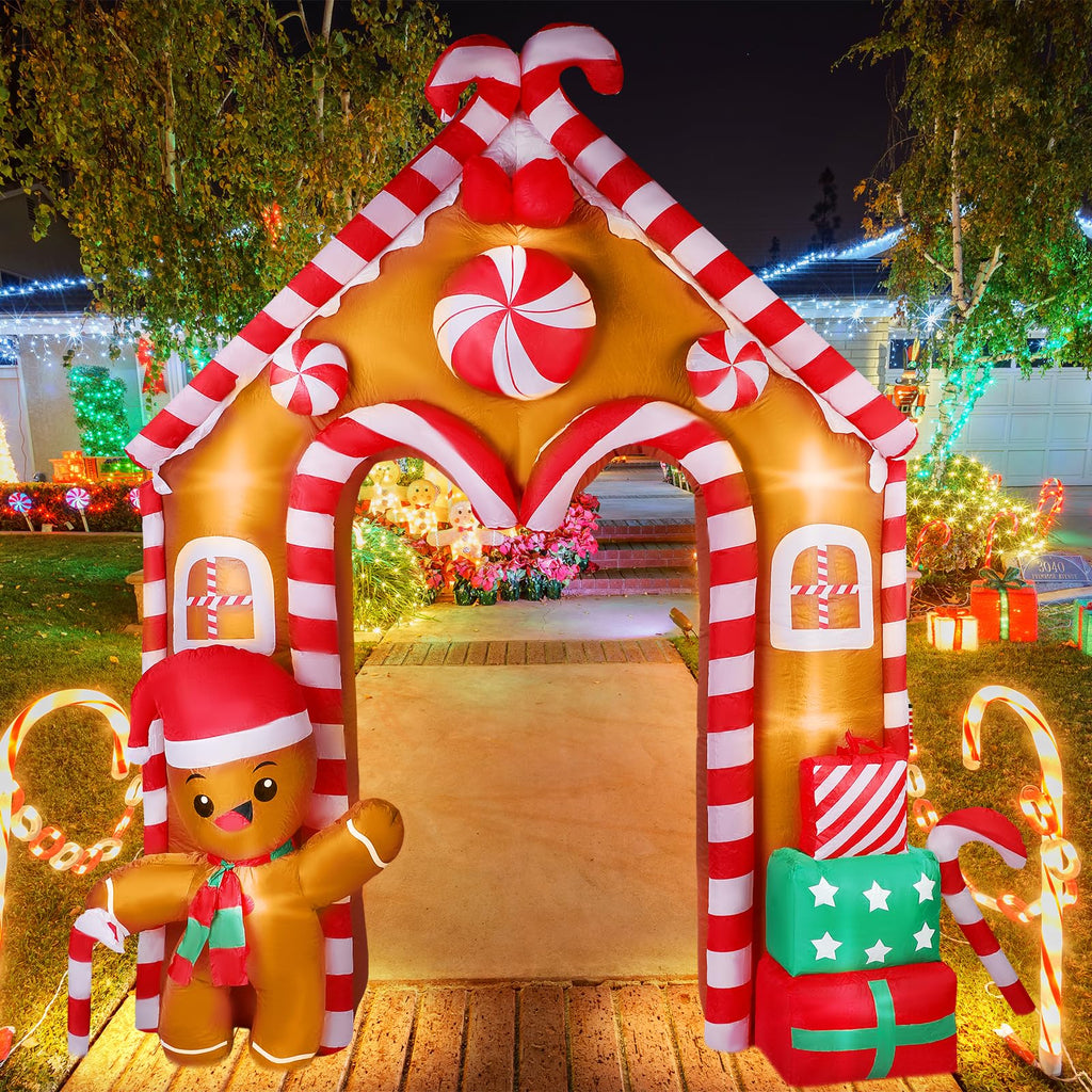 10 ft Christmas Inflatable Gingerbread House Archway with LED Lights