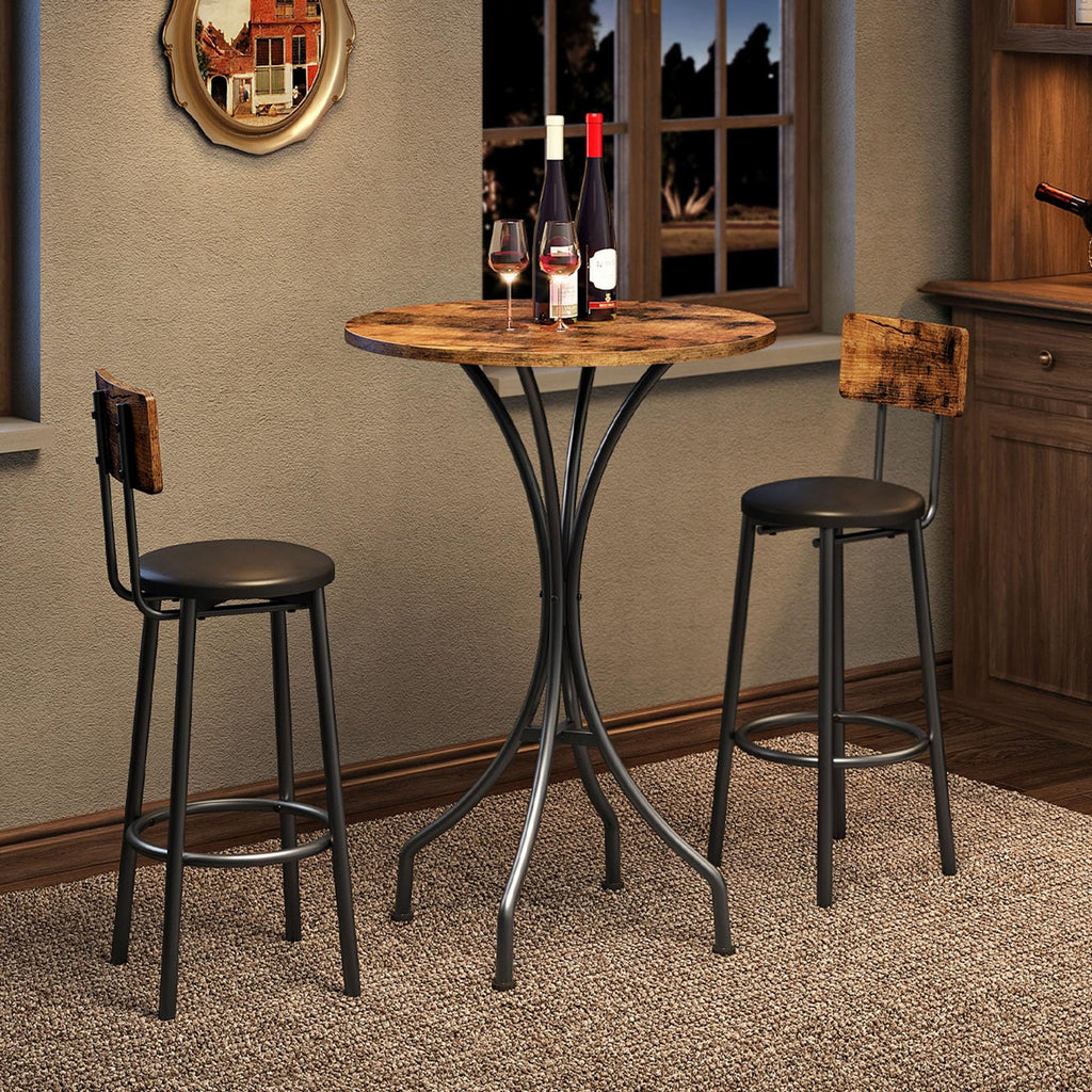 Bar Table, Round High Top Table, Home Counter Height Table, Pub, Bistro, Living Room, Meeting Room, Rustic Brown and