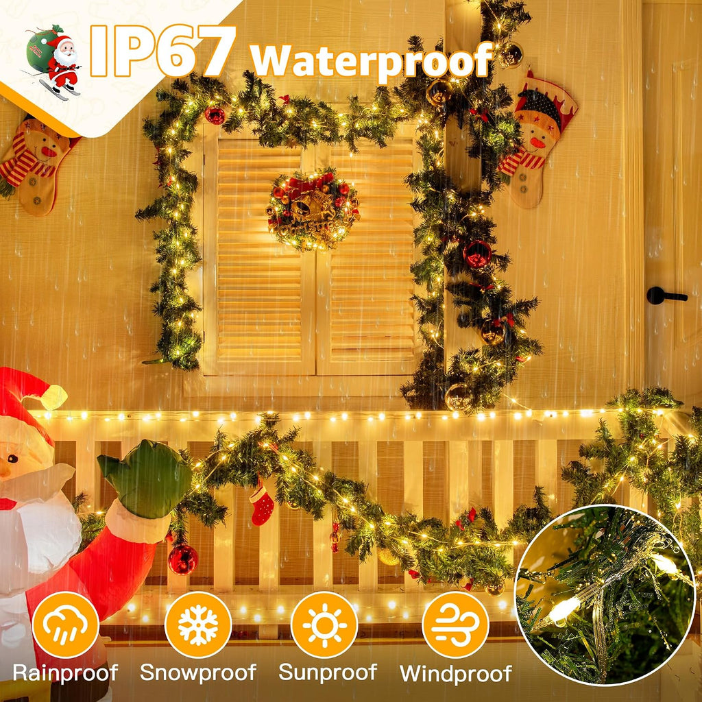 Outdoor Christmas Lights 1000LED 328FT, Warm White Fairy Lights IP67 Waterproof, Plug in String Light with Remote 8