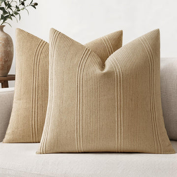 Striped Euro Sham Pillow Covers 28x28 Inch Camel 2 Pack