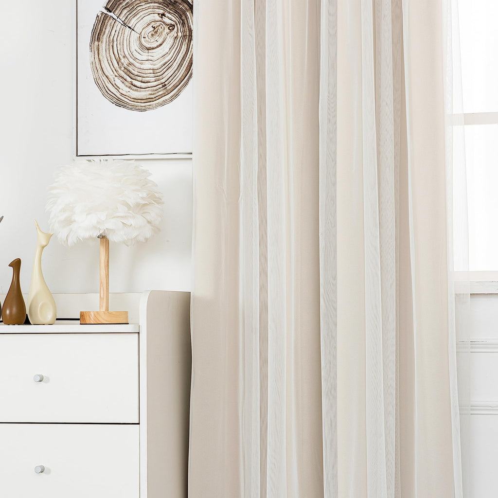 Blackout Curtains with Sheer Overlay, Beige, 52x84 Inches