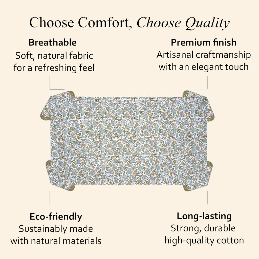 CPC Harvest Bloom Block Print 100% Cotton Square Tablecloth 60x60 Inch