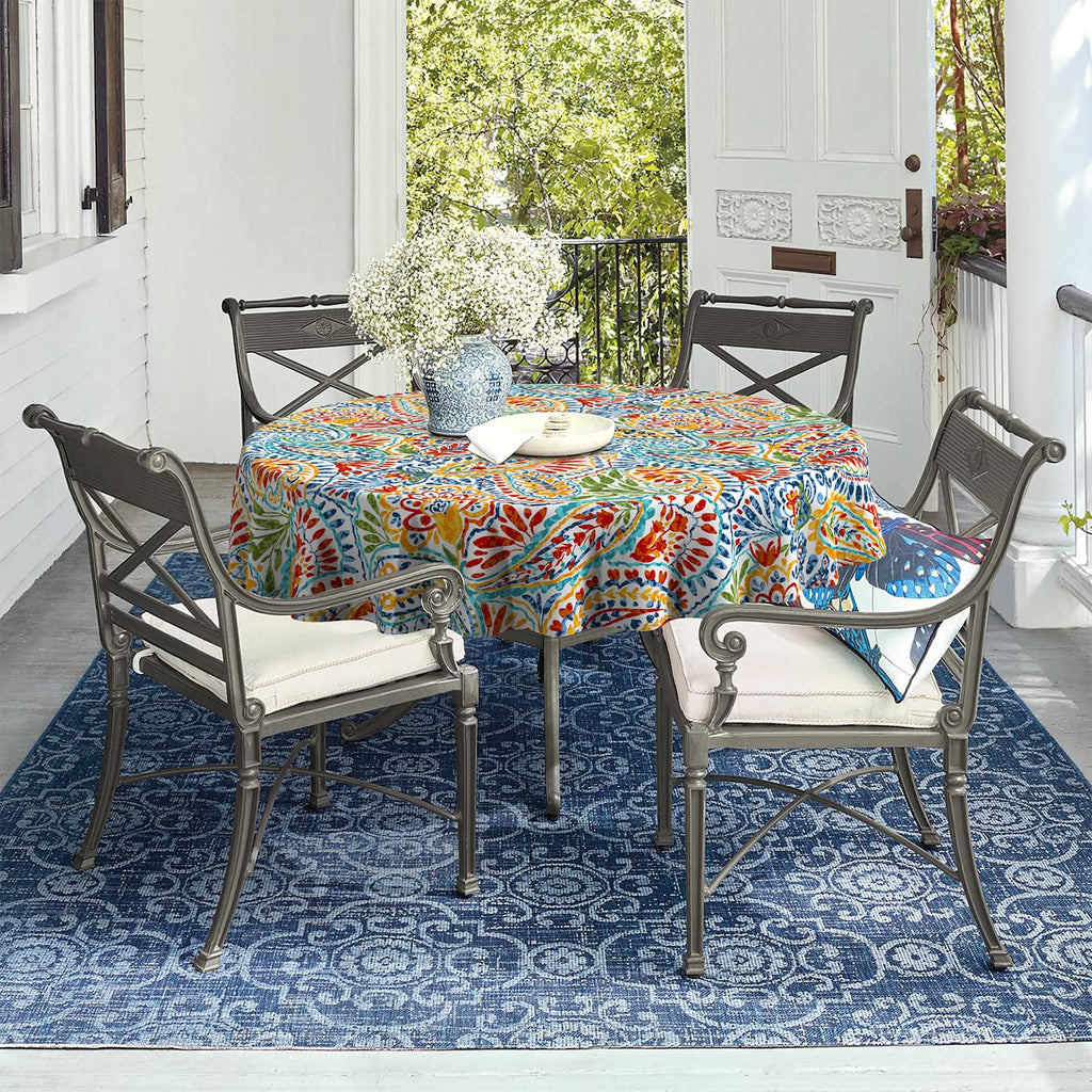 Outdoor/Indoor Round Tablecloth, Patio Stain Resistant Table Covers with Umbrella Hole Picnic Table Cloth with Zipper