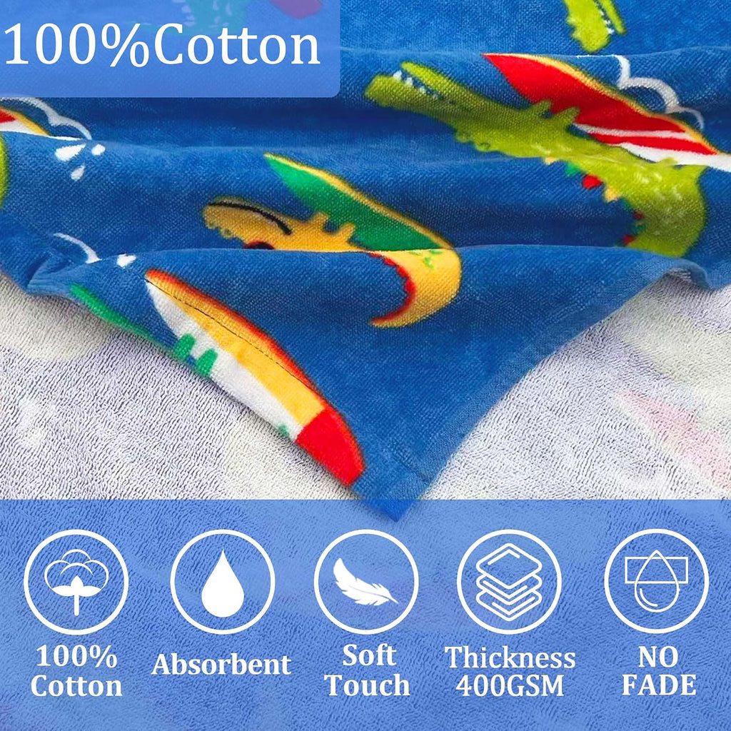 Crocodile Toddler Bath Towel Age 3-5,100% Cotton,Crocodile