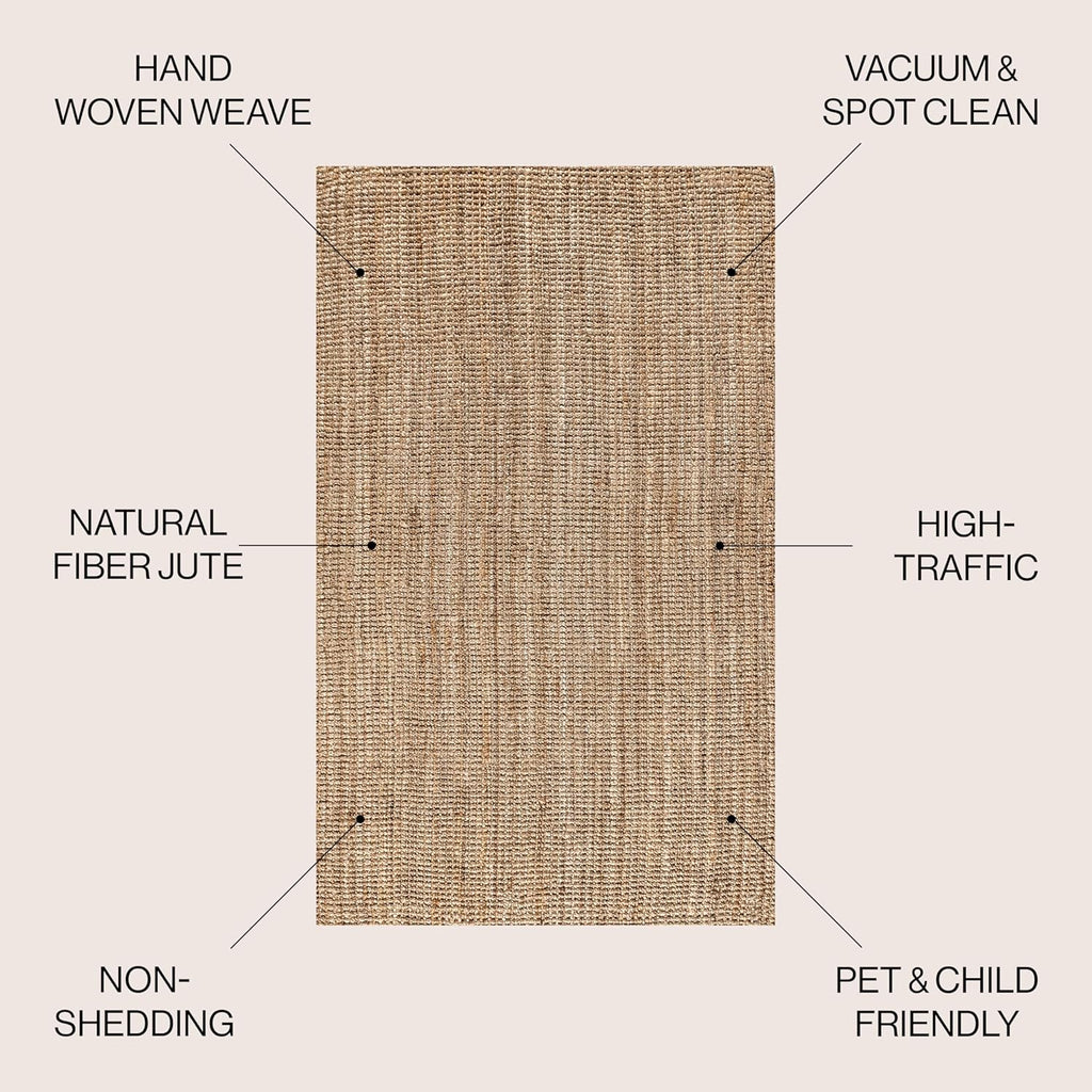 Pata Hand Woven Chunky Jute Natural Area Rug, 12x15, Bohemian, Rustic, Cottage, Easy-Cleaning