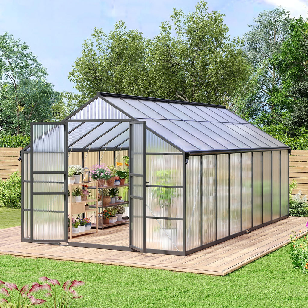 10x18FT Galvanized Steel Greenhouse, Walk-in Greenhouse for Outdoor