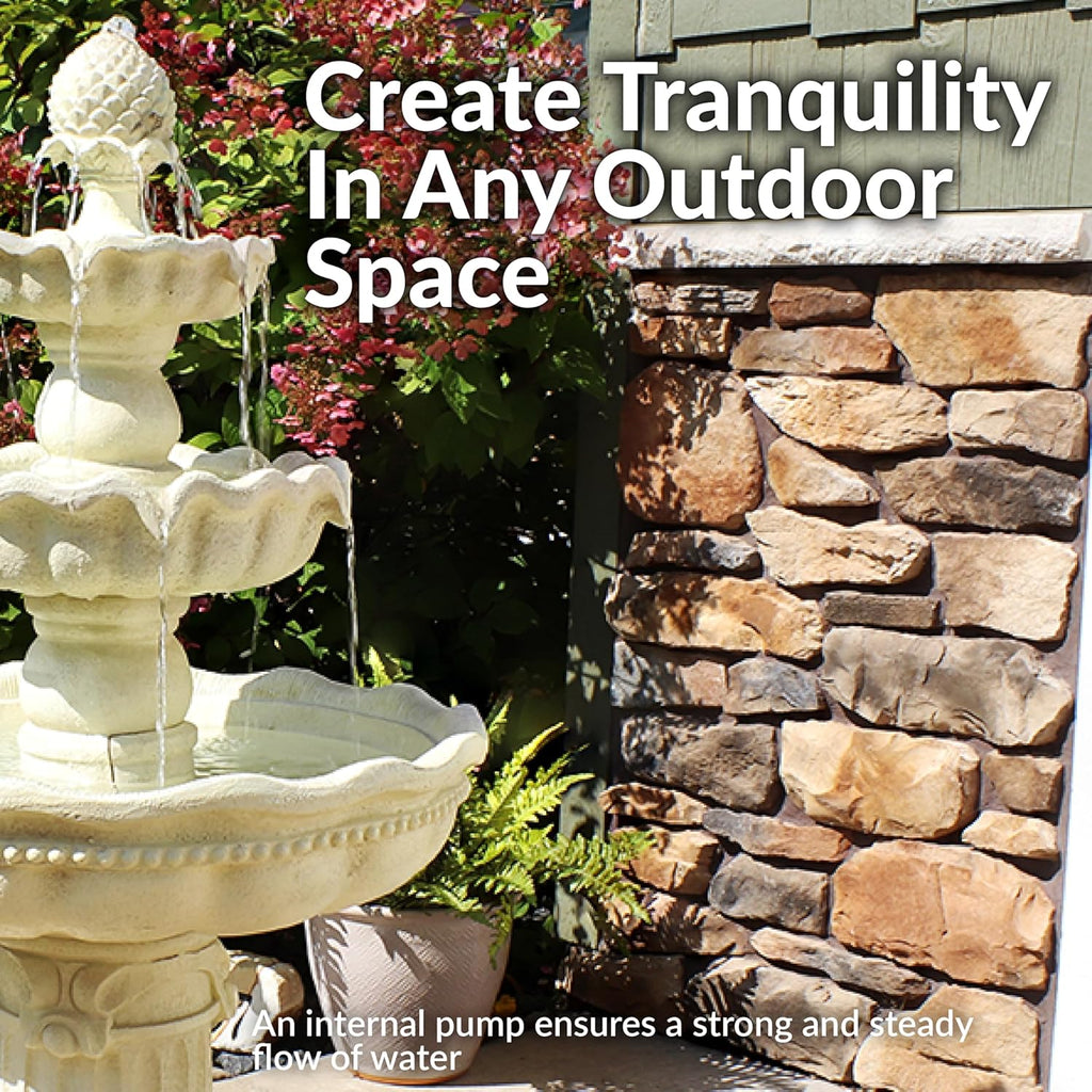 51-Inch 3-Tier Water Fountain - Electric Outdoor Fountain with Pineapple Top - Outdoor Patio & Garden Water Feature