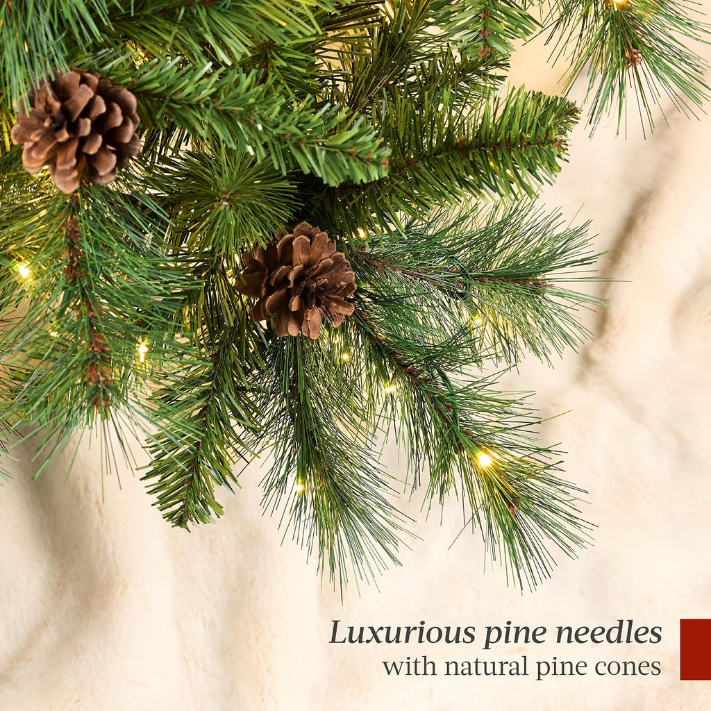 Pre-Lit Scotch Pine Christmas Tree, Premium Pre-Decorated Artificial Holiday Decor w/ 2,020 Branch Tips, 2-in-1