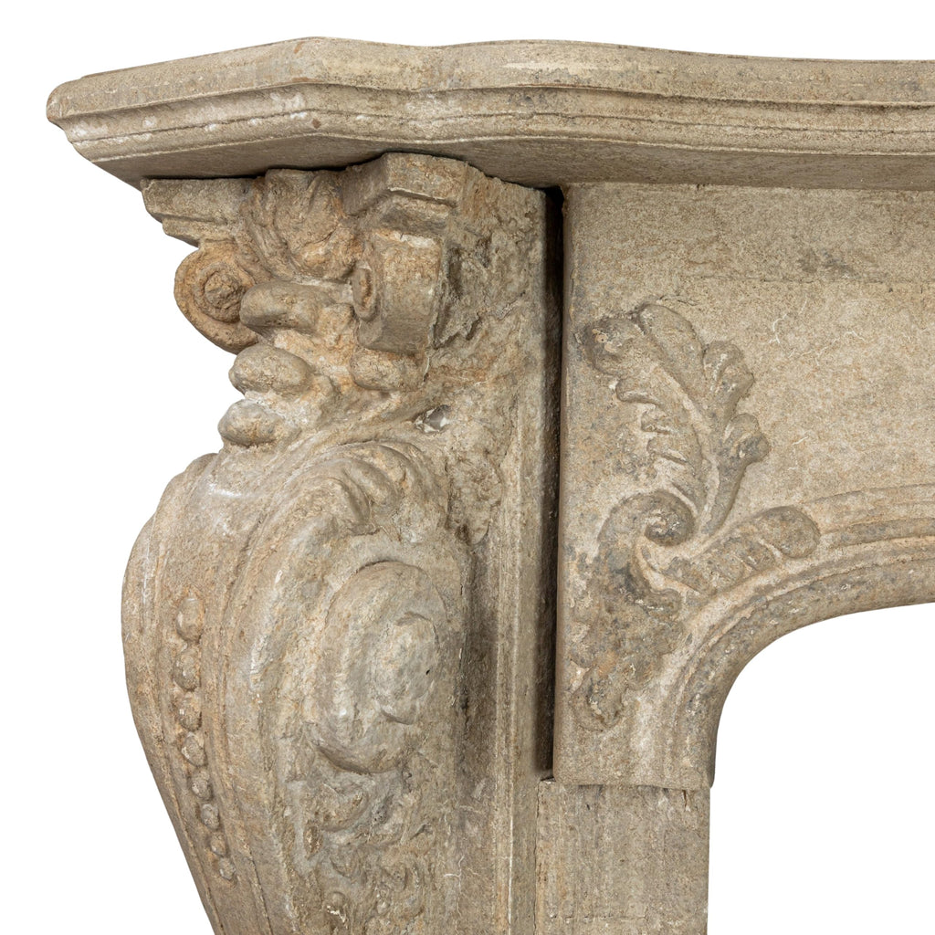 Ornate Decorative Wood Fireplace Mantel, Distressed Cream