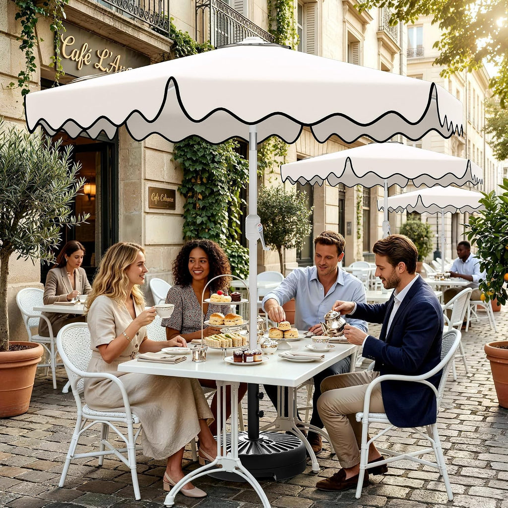Patio Umbrella with Wavy Trim, UV-Fade-Resistant Canopy, Crank & Tilt - White 7.5ft