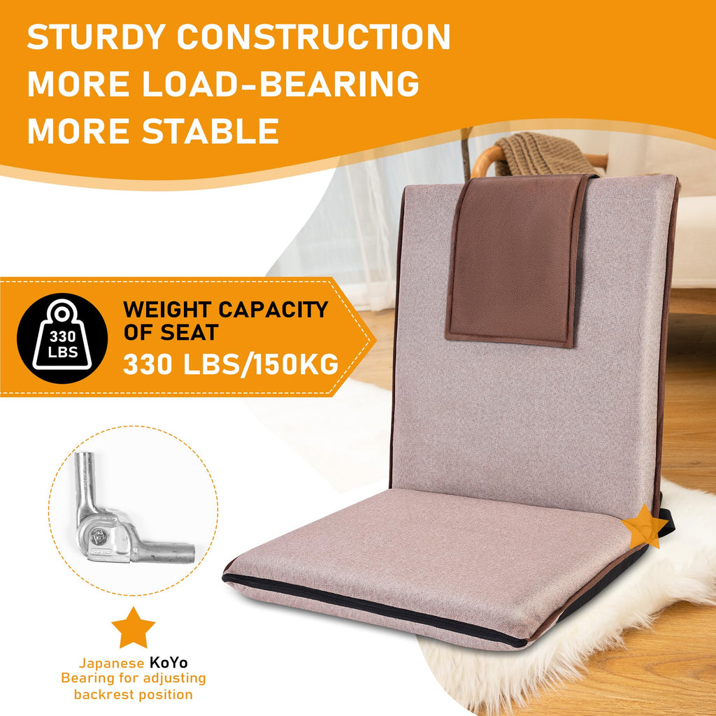 Floor Chair with Back Support Foldable Meditation Seat, Coffee