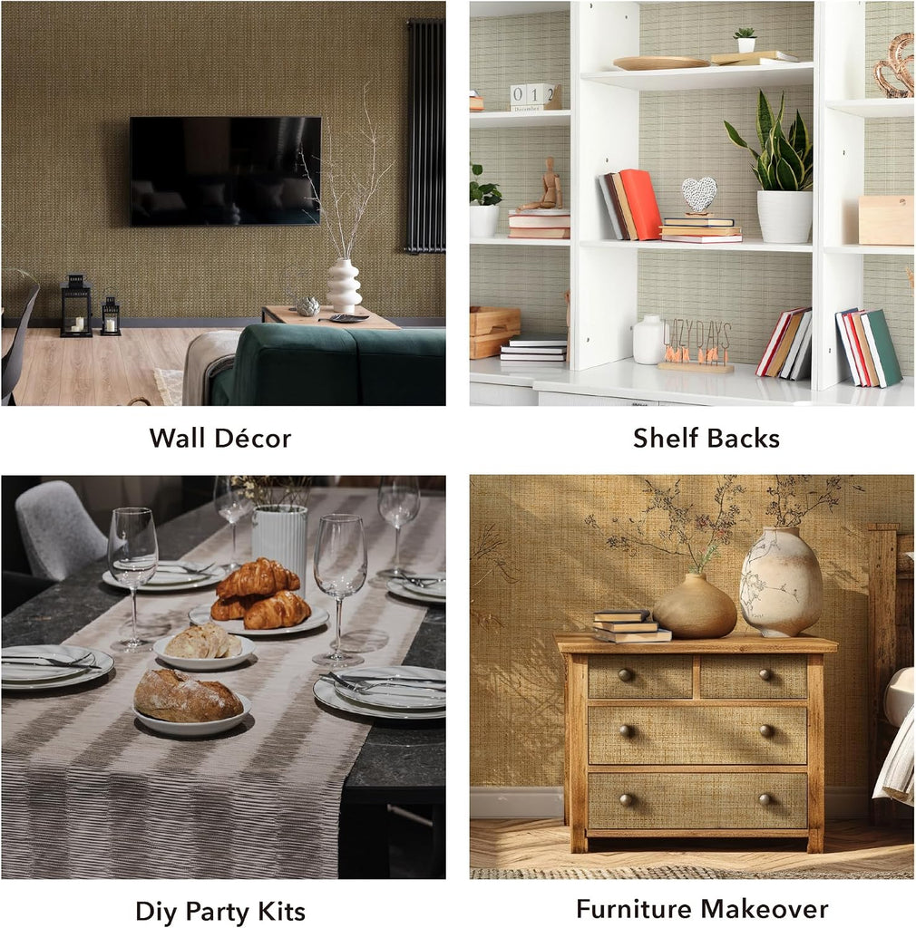 Jute Grasscloth Wallpaper, Serene | Boho Woven Wall Covering , Non-Pasted Single Roll, 23" W x 96" L