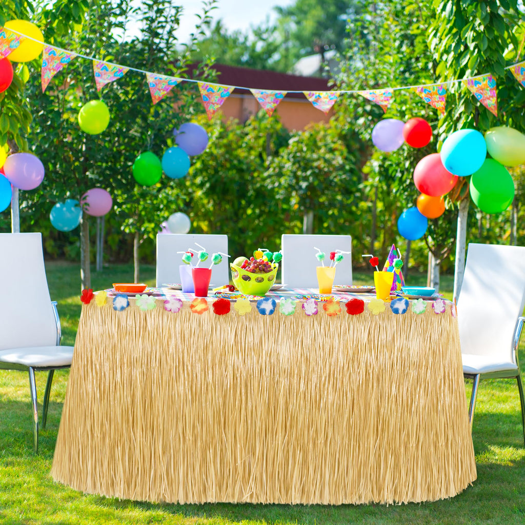 2PCS Gold 2PCS Green Luau Party Table Skirt for Hawaiian Beach Party Decor