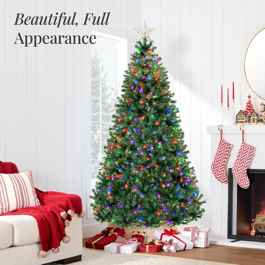 6Ft Pre-Lit Christmas Tree w/Twinkling LEDs, Premium Green Artificial Pine Lighted Holiday Decoration w/ 250 Lights