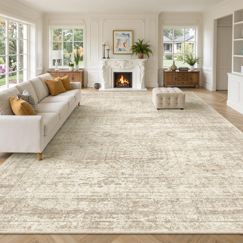Area Rugs Washable Rug Non-Slip Beige