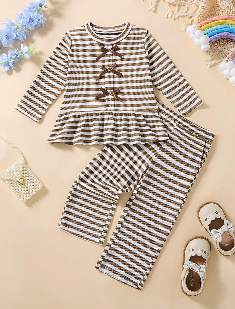 Toddler Baby Girl Clothes Ruffle Striped Fall Winter Outfits