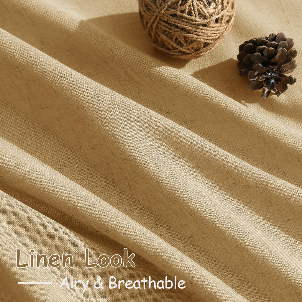 Gold Yellow Linen Curtains 63 Inches Long 2 Panel Set Light Filtering Linen Drapes Windows Rod Pocket Back Tab Short