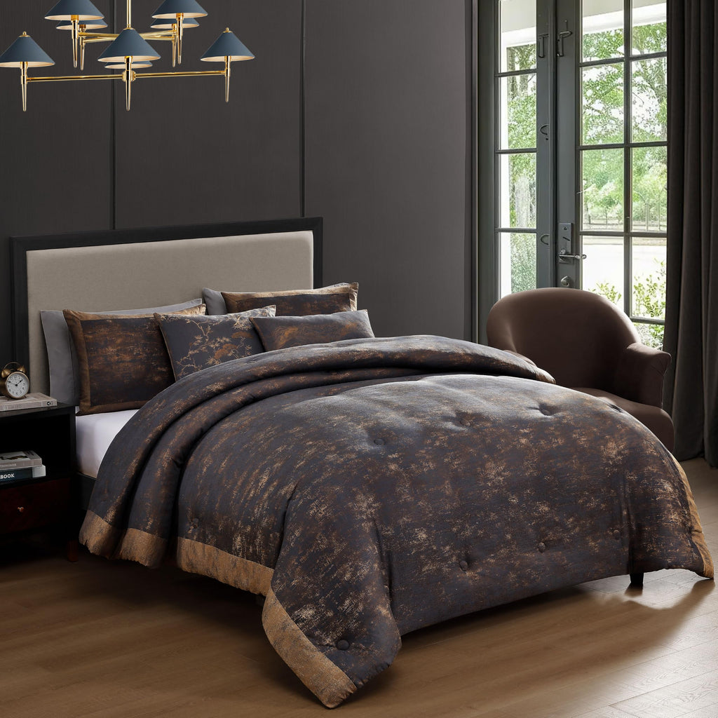 Texture Jacquard 5 Piece Comforter Set, Grey