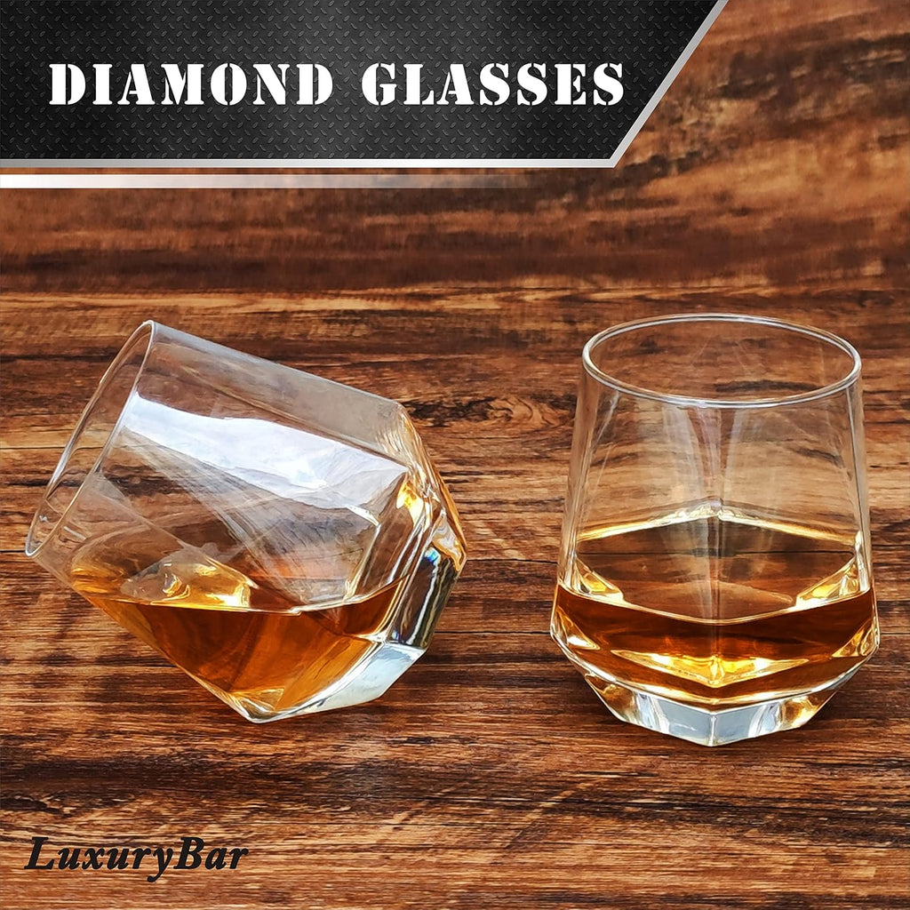 Diamond Whiskey Decanter Set 4 ChillBall Glasses&Tray Decanter Sets for Men - Set of 12