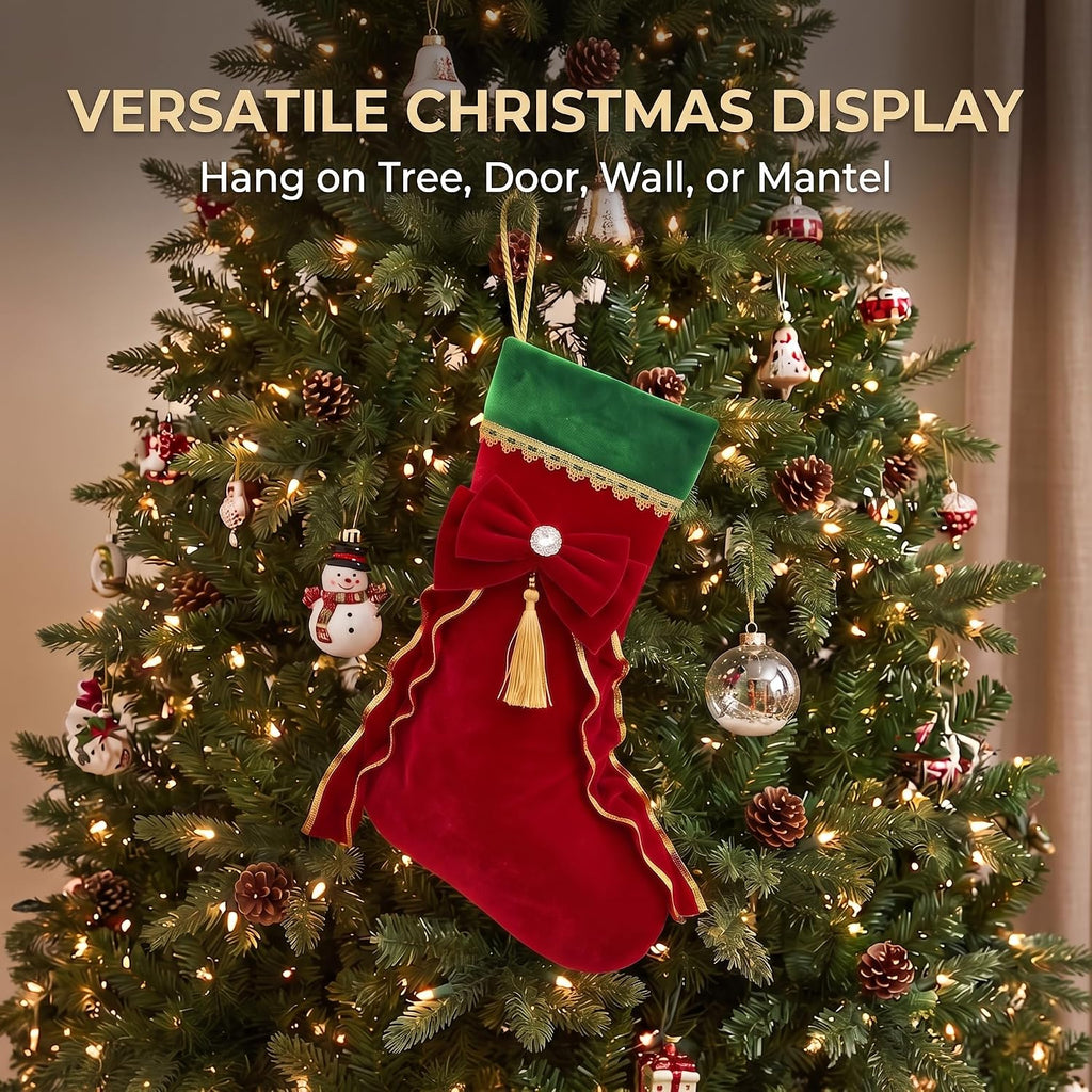 Luxury Velvet Christmas Stocking,Traditional 15.75 Inch Large Vintage