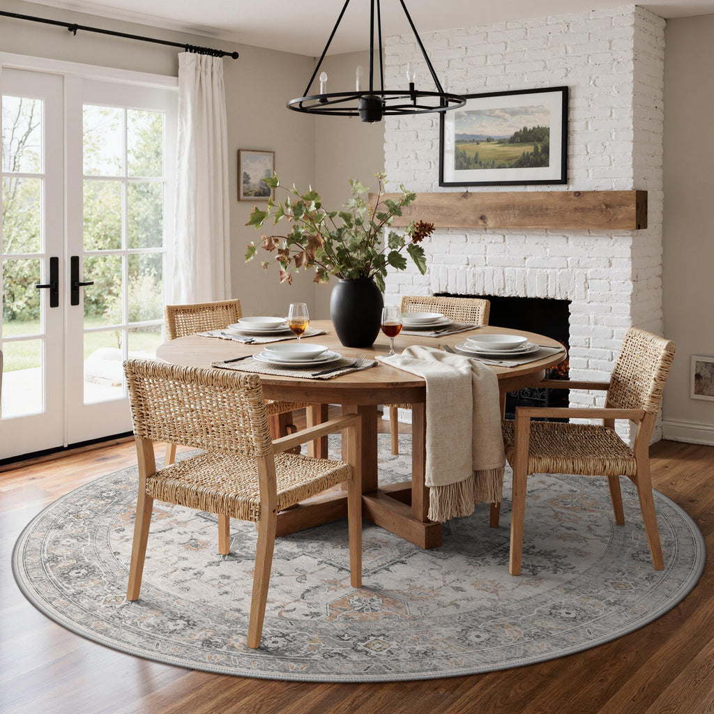10 Ft Washable Round Area Rugs, Gray Beige