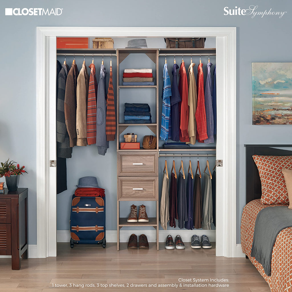 SuiteSymphony Closet Organizer with Shelves and 2 Drawers, 16-Inch-Natural Gray