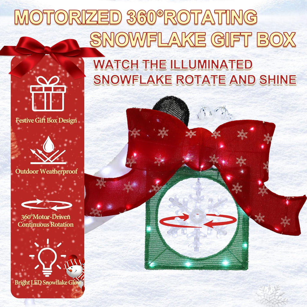 6FT Pop-Up Snowman,Christmas Decor with Rotating Snowflake GiftBox