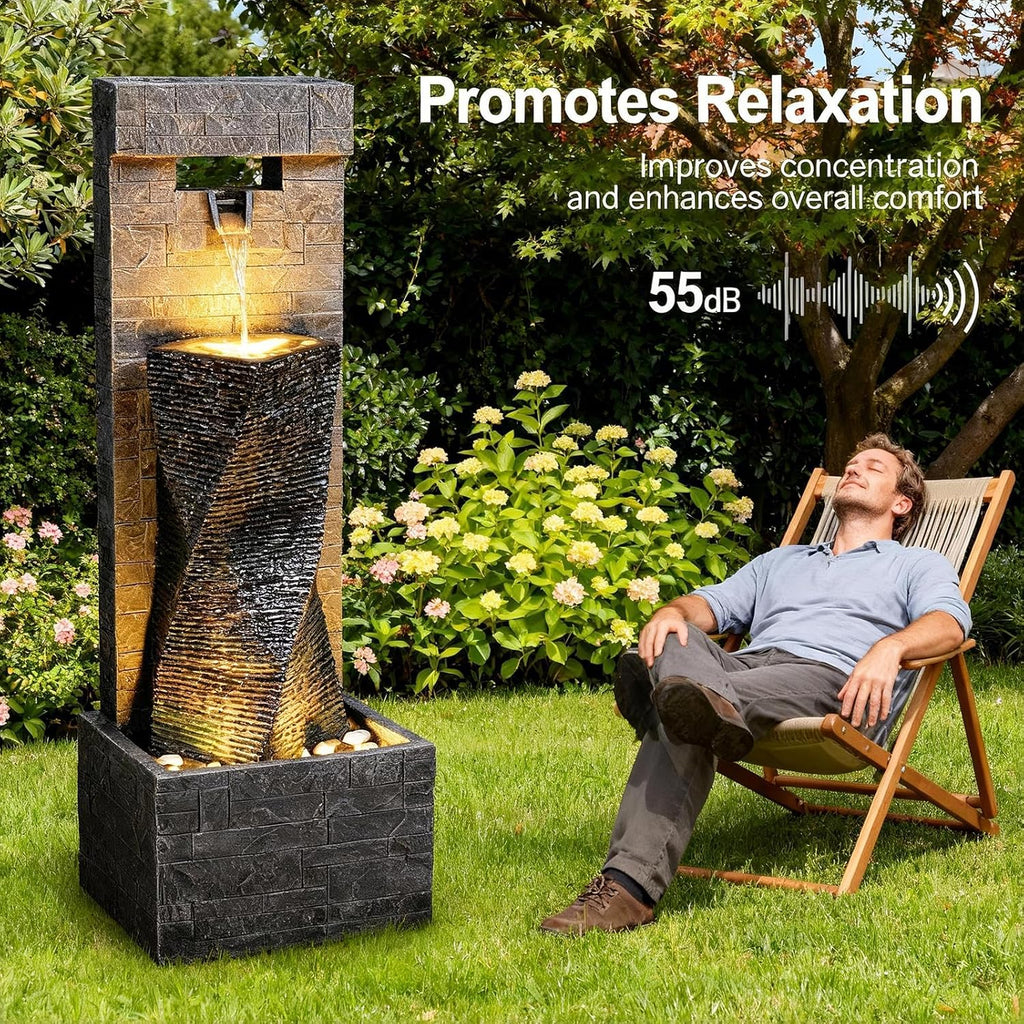 39.8" H Large Modern Indoor Water Fountains Floor Standing Waterfall Fountain for Indoor or Outdoor with LED Lights