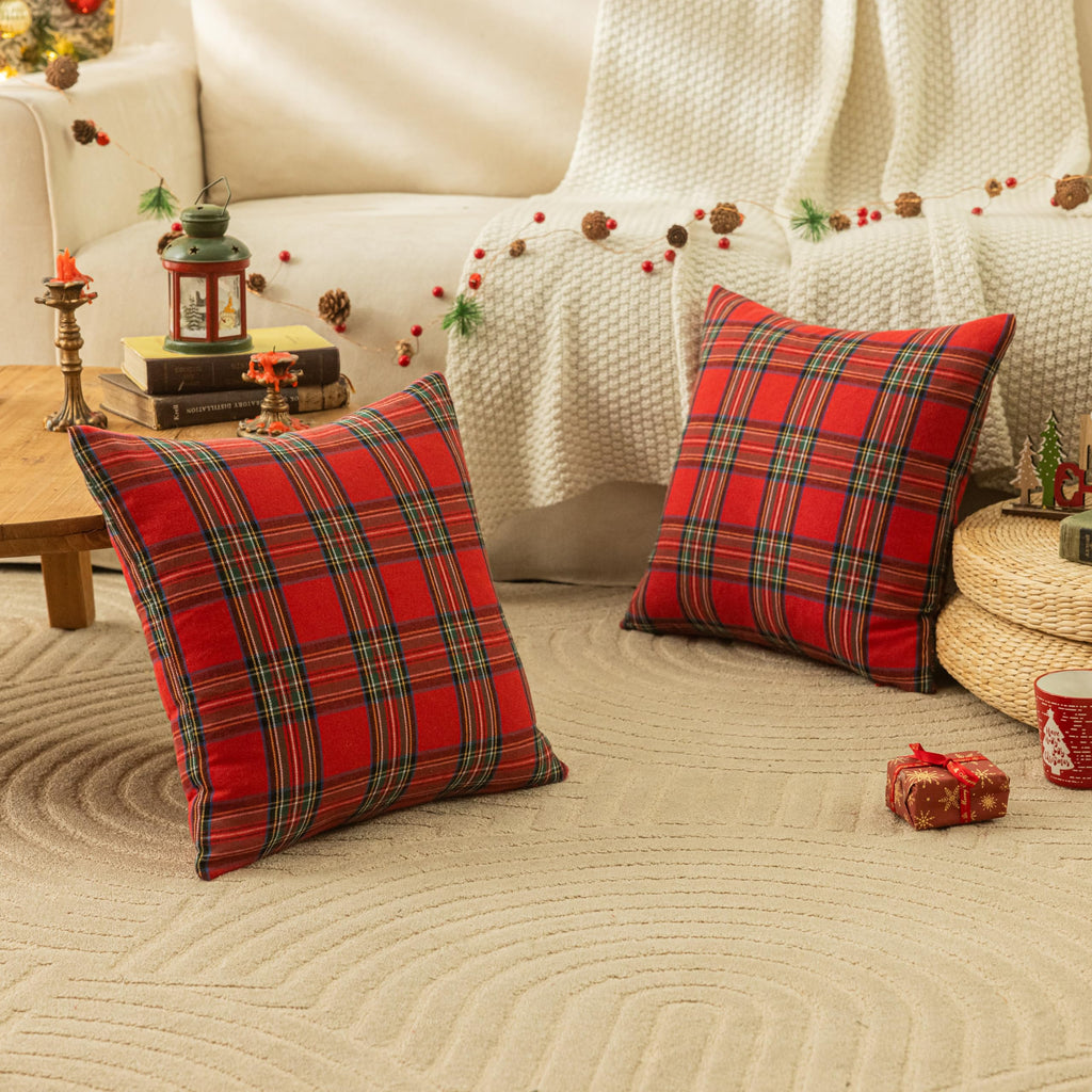 Christmas Plaid Decorative Throw Pillow Covers Red 26x26 Inches