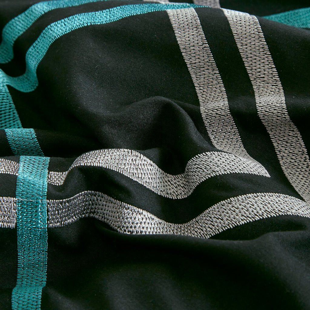 Jaxson Bed in a Bag 7-Piece Comforter Set with Sheets Modern Pleated Stripe Embroidered Teal/Black/Gray