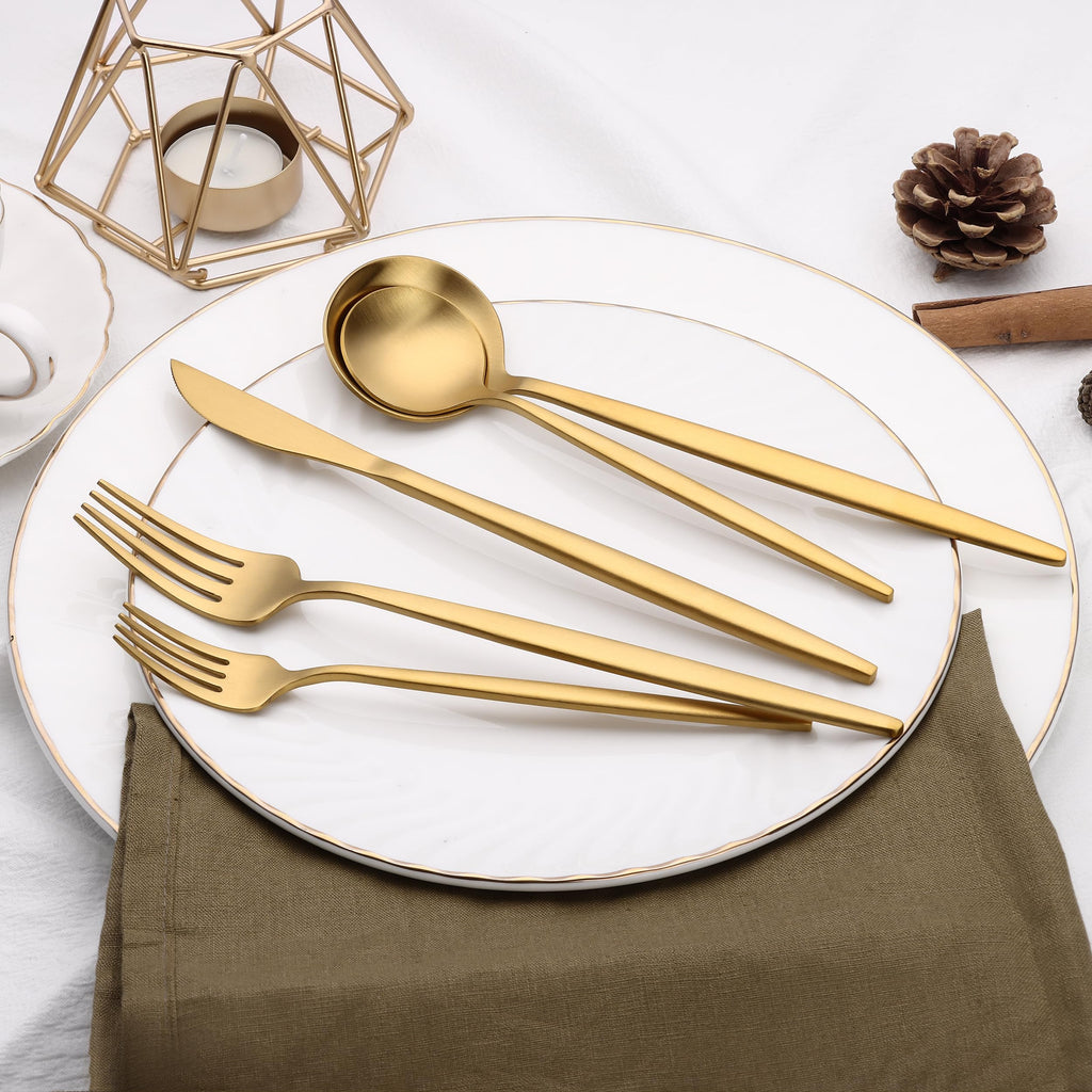 40 Piece Gold Silverware Set for 8, Stainless Steel Flatware Set, Gold Cutlery Set Utensils Set, Tableware Include